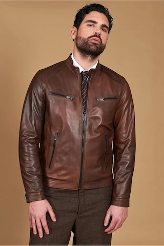 M M Marki Marki Erkek Hakiki Deri Ceket Bisiklet Yaka, 6 Cepli, Astarlı, 67 Cm, Baharlık - 505422 Kahverengi