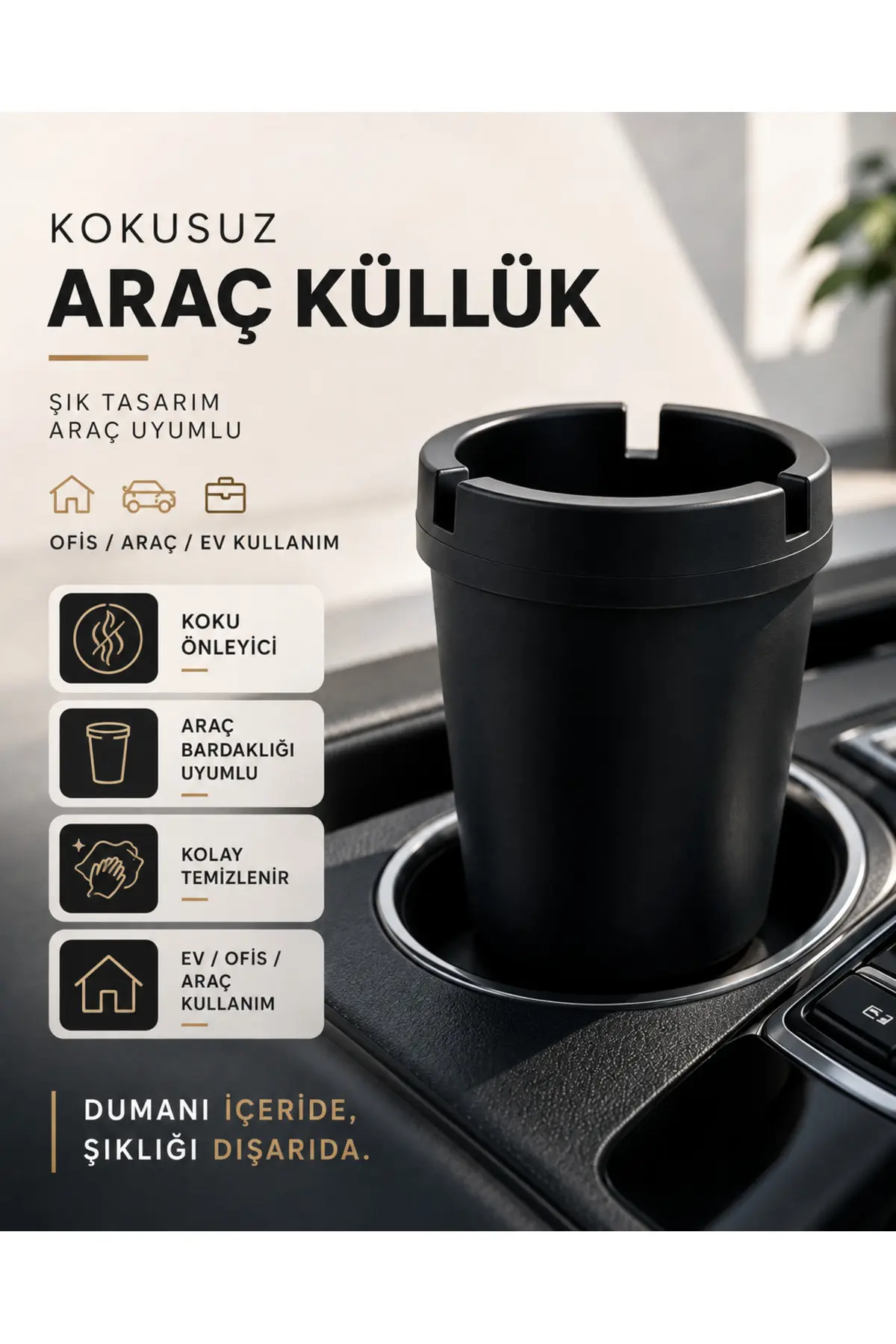 Araç İçi Çakmaklıklı Küllük Siyah