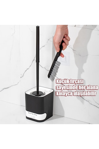 Porsima 2038 Pratik Tuvalet Fırçalığı Banyo Tuvalet Fırçası Siyah