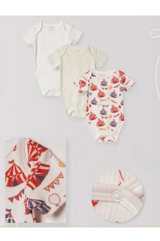 Hafy Baby Üç Farklı Tasarım, Kısa Kollu, 3 Lü Bebek Zıbın / Body Takımı Çok Renkli