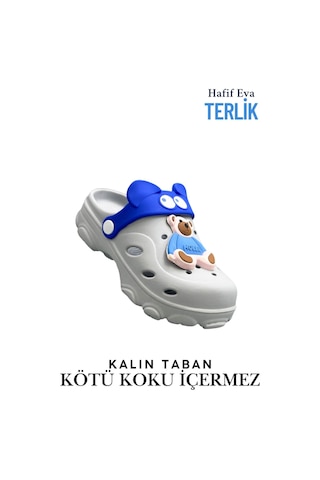 Sermoda Gözlük Desen Ayıcıklı Eva Çocuk Plaj Havuz Terlik Sabo Terlik Gri Mavi