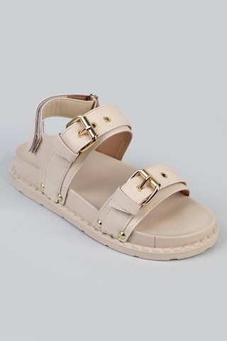 Shoetek Tarisa Kadın Sandalet Bantlı Tokalı Bej Deri Bej Cilt Bej