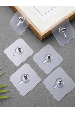 10 Adet Süper Güçlü Çerçeve Askısı Vidalı Kanca Yapışkanlı Raf Tutucu Askı Şeffaf