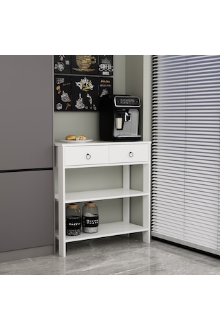 Dekrosso Luke Modern 2 Çekmeceli Kahve Köşesi Airfry Dolabı Beyaz