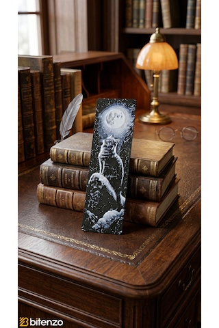 Dolunay Altında Kedi Tasarım Kabartma Dokulu Kitap Ayracı - Gece Manzaralı Şık Kitap Aksesuarı