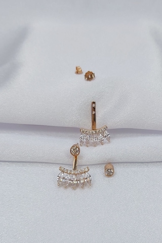 925 Ayar Rose Renk Baget Taç Model Gümüş Küpe