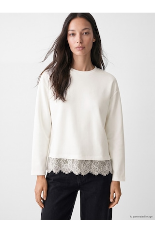 Lcw Comfort Beyaz Dantel Detaylı Soft Touch Kadın Sweatshirt