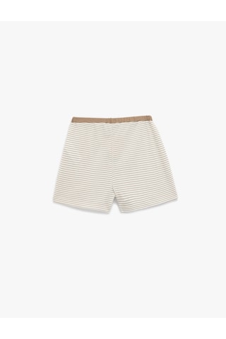 Koton Rahat Kalıp Şort Pijama Altı Bej Çizgili 6wlk80013mk Ekru Çizgili
