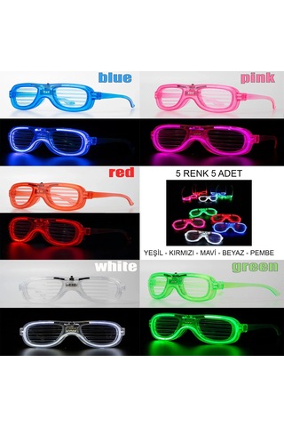Hubrendy Cer Glow Model Led Işıklı Parti Gözlüğü 3 Modlu 5 Renk 5 Adet
