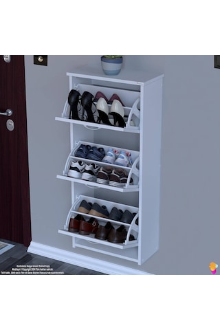 Modilayn West Asma Kapı Önü 52x116x26 Cm Lik 3 Düşer Kapak 6 Göz Bölmeli Ayakkabılık Beyaz