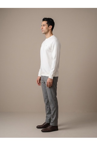Maccali Erkek Beyaz İki İplik Bisiklet Yaka Sweatshirt