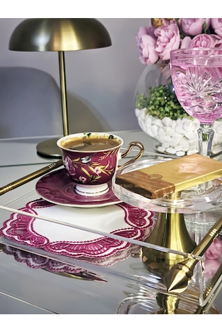 Majestik Magenta Dalgalı Nakış Peçete 2'li Set 15x15cm Premium Kokteyl Sunum Peçetesi Çok Renkli
