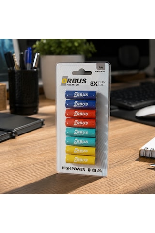 Orbus Premium Aa Alkalin Pil 8 Li Paket 1.5v Lr6 Yüksek Performanslı Kalem Pil