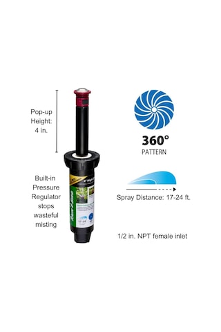 Lexroo 22safpropr Basınç Düzenleyici Yüksek Verimli Pro Döner Sprinkler, 360 Tam Desen, 17'