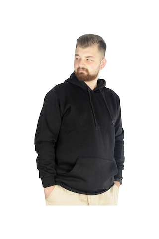 Mode Xl Erkek Sweatshirt Kapşonlu Kanguru Pocket Basic 20562 Siyah 001