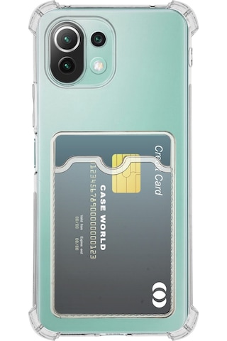 Xiaomi Mi 11 Lite Kapak Kamera Korumalı Kartlıklı Darbe Emici Özellikli Şeffaf Silikon Kılıf