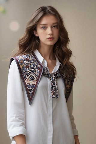 Walkenzo Bohem Stil Etnik Desenli Kadın Omuz Şalı Kahverengi - Gri