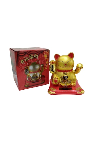 Maneki Neko El Sallayan Şans Kedisi Gold Solar Güneş Enerjili 10x10cm No5gld