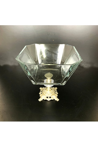 Elta Collection Metal Ayaklı Gümüş Detaylı Büyük Boy Salata Kasesi gümüş