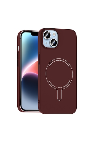 iPhone Uyumlu 13 Kılıf M-safe Şarj Özellikli Kamera Korumalı Ata Elio Sert Pc Kapak - Bordo