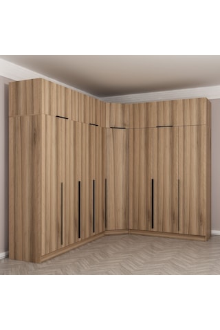 Kaleplus 8 Kapaklı 4 Çekmeceli Köşe Dolap + Yüklük Dore Dore Plus 235cm Ceviz