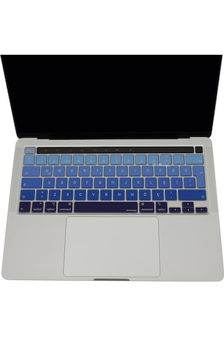 Apple Uyumlu MacBook Pro 13inç M1-m2 Klavye Koruyucu Ombre Türkçe Q Touchbarlı A2338 A2289 A2251 A2141 İle Lacivert Mavi