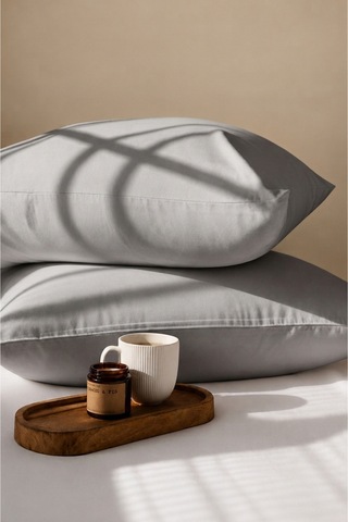 Gri Renkli Pamuklu Ranforce Kumaş Kapaklı Yastık Kılıfı 2 Adet 50x70 Cm Grı