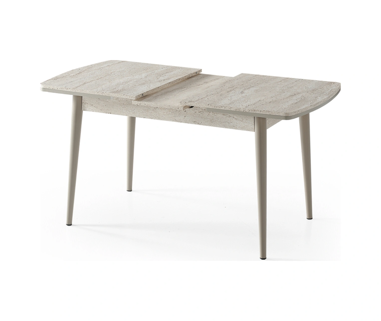 Dengema Berlin Açılır Dikdörtgen Masa Traverten, Kapuçino Ayak, 80 130 160 Cm Sandalyesiz, 4 6 Kişilik Traverten Desen - Kapuçino Ayak
