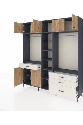 Hyperion Dolap 11 Raflı 4 Çekmeceli 2 Askılı 220x44x243 Antrasit-çam/aytaşı Atlas Çam/aytası