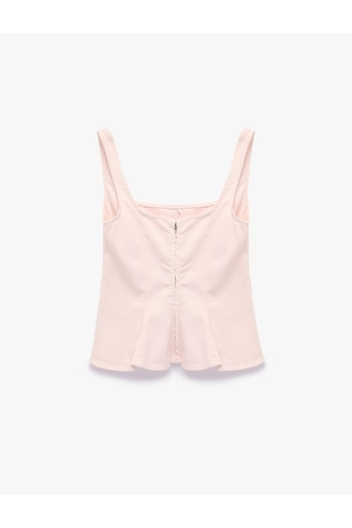 Koton Pamuklu Kolsuz Fermuar Detaylı Slim Fit Kare Yaka Bluz Pembe 6sal30010mw Gül