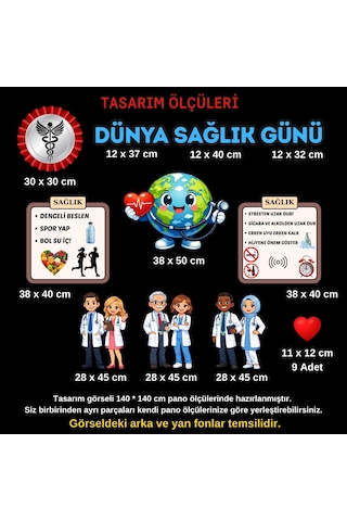 Dünya Sağlık Günü Okul Panosu Figür Seti Hazır Kesim Sınıf Süsü Parçalı Figürler 7