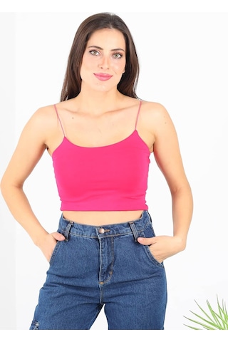 Lastik Askılı Crop Fuşya