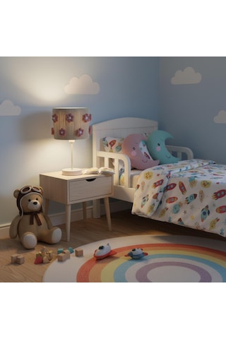 Elizim Home Lighting Makrome Papatyalı Abajur Beyaz - Pembe