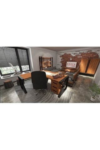 Deryawood Gold Masif Ahşap L Bilgisayar Masası Modüllü 160x85x76cm 50x75cm Yan Modül Açık Ceviz