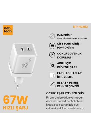 Nettech Nt-hch12 Pd+qc Ganprime 67w Şarj Aleti Beyaz