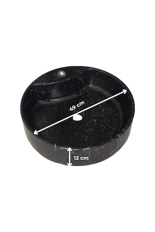 Mermer Desenli Tezgah Üstü Yuvarlak Çanak Taş Lavabo 45 Cm Musluk Delikli Siyah