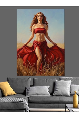 Kırmızı Elbiseli Seksi Pin-up Dekoratif Kanvas - Mdf Ahşap Tablo