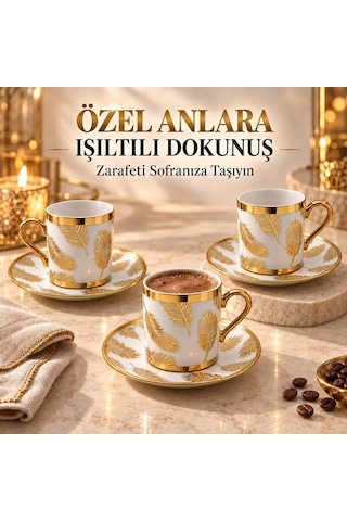 Valkyrie 12 Parça 6 Kişilik 80 Ml Türk Kahvesi Fincan Takımı Gold Yaprak Desenli K654-b