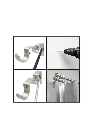 Tongxida 6 Adet Gümüş Metal Perde Çubuğu Tutucu, 2.5 Cm, Ağır Duty, Duvar Montajlı