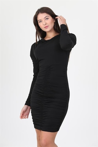 Neşeli Butik Kadın Siyah Yeni Sezon Önü Büzgülü Mini Elbise Shnz26 Siyah