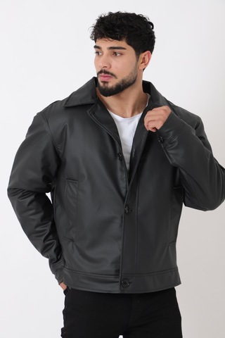 Stilkombin Oversize Düğmeli Suni Deri Kışlık Mont Bl 1851 50457 Siyah