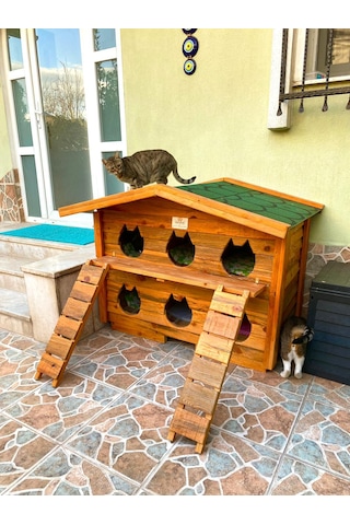 Pati Emlak Ahşap Kedi Evi Dış Mekan Pati Emlak Kedi Kulübesi