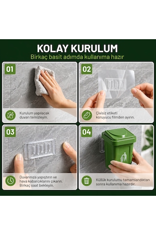 Duvara Monte Kapaklı Mini Çöp Kovası Çıkarılabilir Hazneli Pratik Duvar Tipi Kutu Yeşil