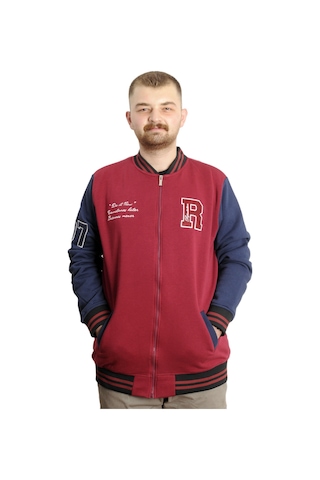 Mode Xl Büyük Beden Erkek Kolej Mont Fermuarlı Ceket Reputatıon 23634 Bordo Bordo