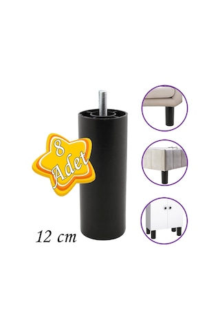 8 Adet Silindir Destek Ayağı 12 Cm Siyah Gizli Ayak Mobilya Kanepe Baza Koltuk Dolap Sehpa Tv Ünitesi Ayağı