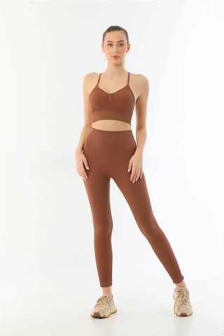 Kahve Mı Emay 3921 Soft Seamless Ripli Tayt Yoga Takımı Kahve