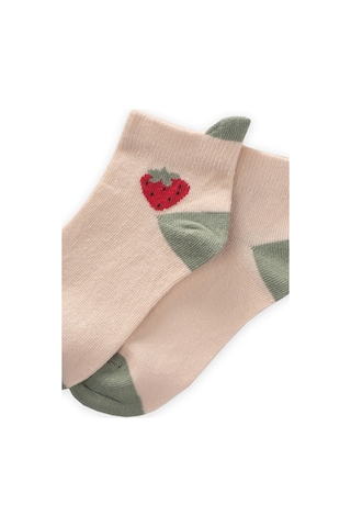 Cigit Çilek Desen Çocuk Çorabı 5-12 Yaş Kum-çağla Krem