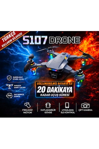 S107 Katlanabilir 4k Hd 2 Kameralı Fpv Canlı Görüntü 2 Bataryalı Ve Taşıma Çantalı Drone