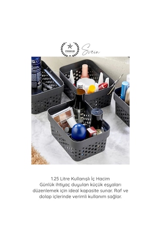 Sepet 1.25 Lt Plastik Organizer Sepet 2 Li Set Çok Amaçlı Düzenleyici Saklama Kutusu Dolap İçi Mutf Çok Renkli