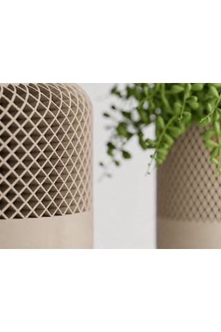3d Baskı Modern File Desenli Dekoratif Saksı - Minimal Çiçek Saksısı, Ev Ve Ofis Bitki Saksısı-bej